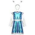 thumbnail image 6 of TiaoBug Kids Girls Alien Outerspace Dress-up Metallic Robot A Line Dress with Feeler Headband Blue 8, 6 of 7