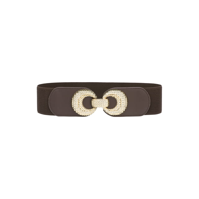 Cinturón elástico para mujer INSPIRE CHIC con hebilla de doble anillo de aleación, adecuado para falda o vestido 67x6cm/26.4x2.4" Marrón oscuro