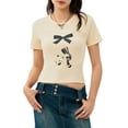 thumbnail image 2 of Cenuakty Women Summer VShort Sleeve T-Shirt Cute Bow Bunny Print  Tops Casual Pullovers for Streetwear Aesthetic Grunge Clothes, 2 of 9