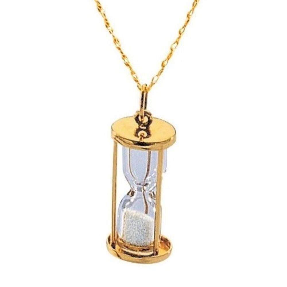 Hourglass Real Diamond Dust Bottle Pendant Necklace Yellow 14k Gold over 925 SS 