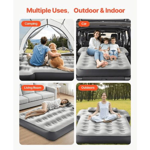 74x54.3x9.3 Inch Velour Inflatable Car Air Mattress with Built-in Pump Gray