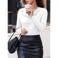 thumbnail image 4 of Endives Women's Long Sleeve Shirt Draped Cowl Neck Tops Flared Collar Ribbed Elengant Solid Color Blouse Dressy Casual Shirts Business Outfits Spring Trendy White, 4 of 6