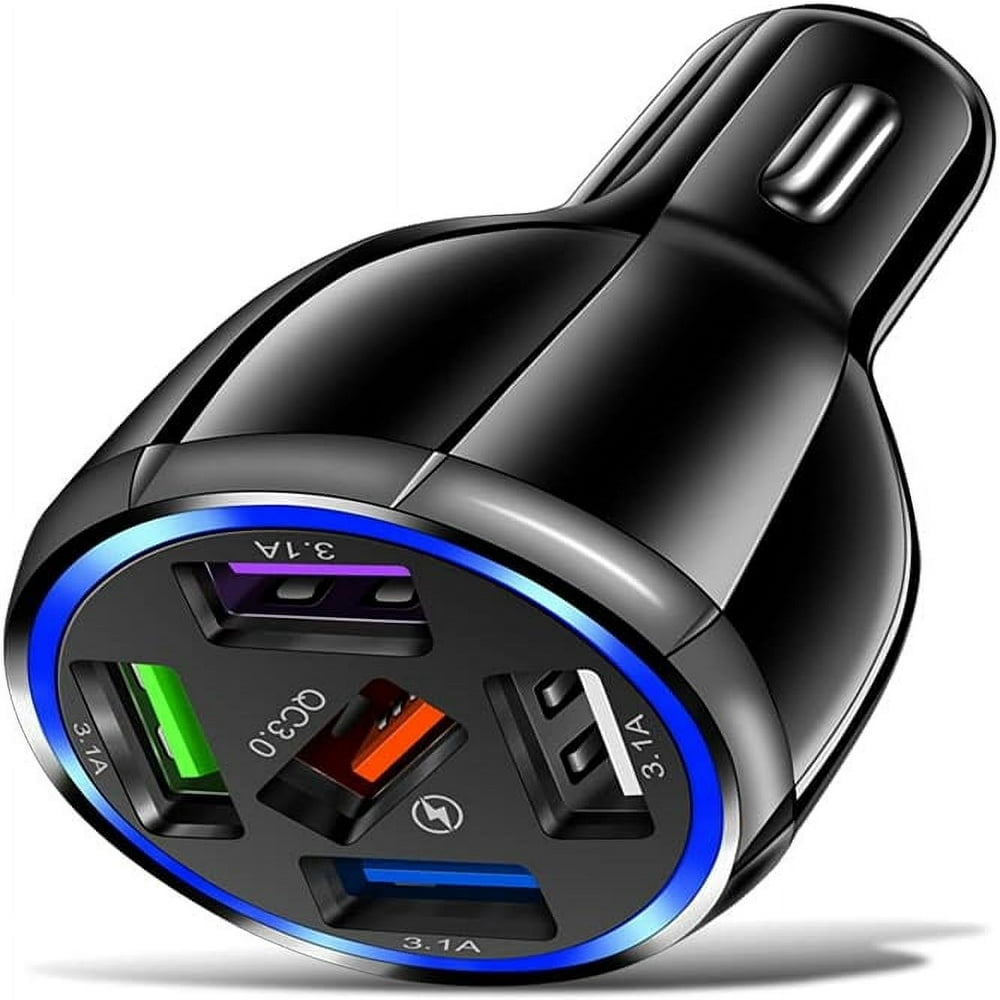 MesaSe 5-Port USB Fast Car Charger  QC3.0 Fast Charging Car Charger Adapter  5 Multi Port Cigarette Lighter USB Charger  Car Phone Charger Compatible with /Android/ Galaxy S10 S9 Plus and
