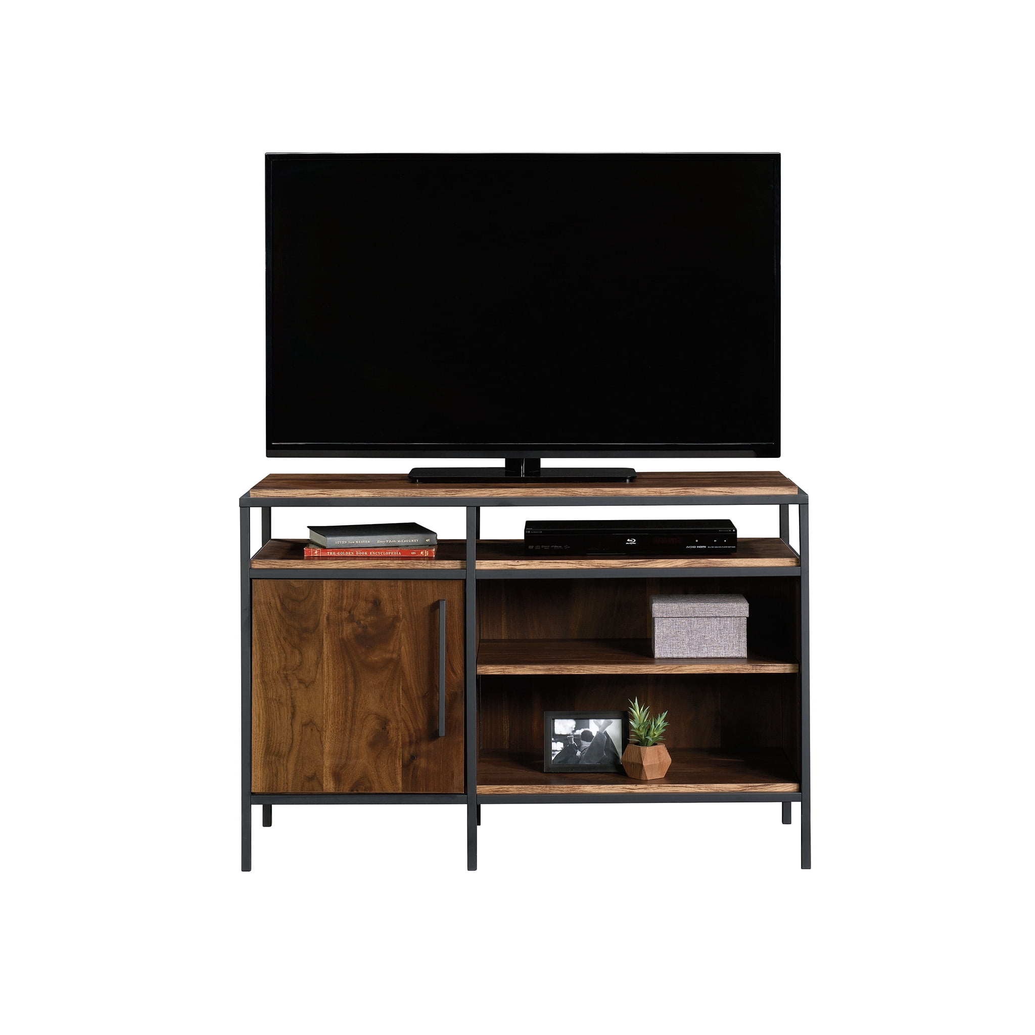 Sauder Nova Loft Metal & Wood TV Stand with Shelves & Storage for TVs up to 46", Grand Walnut Finish