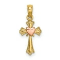 thumbnail image 1 of FB Jewels 14K Yellow and Rose Two Tone Gold Cross with Pink Heart Center Pendant, 1 of 2