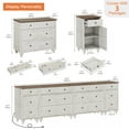 thumbnail image 3 of WAMPAT Farmhouse TV Stand for 100 Inch TV, 3-in-1 TV Console Table with Drawers and Ample Storages, Entertainment Center with Charging Station for Living Room, Rustic White, 3 of 7