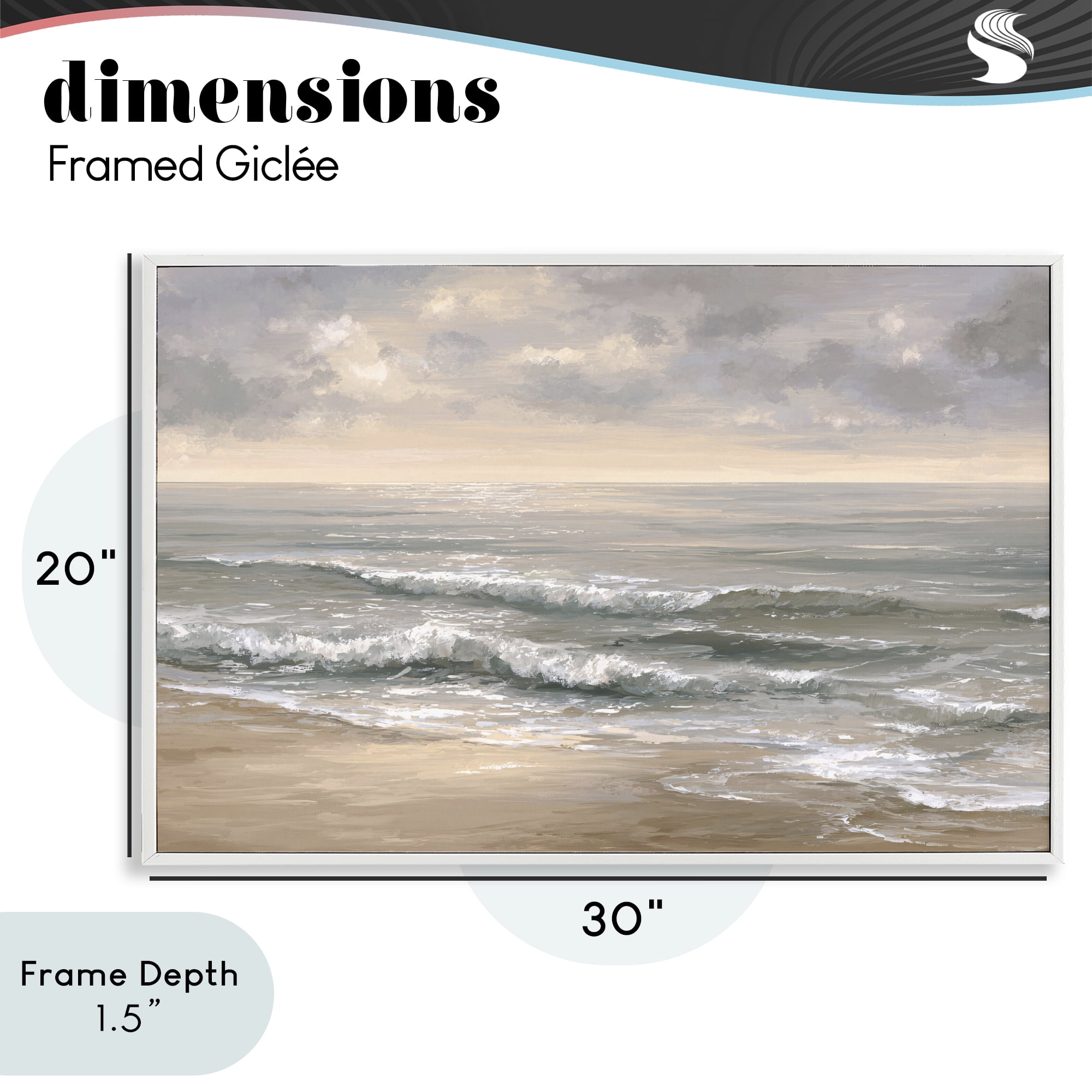 Stupell Industries Soft Rolling Beach Waves White Framed Giclee Art, design by Jacky Ngan