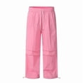 thumbnail image 4 of Women Quick Dry Casual Sweat Pants, Elastic Drawstring High Waist Wide Leg Trousers, Lightweight Breathable Joggers for Sports Street Daily Wear Pink M(M), 4 of 6