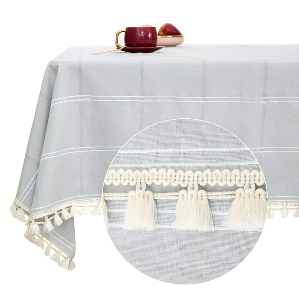 Deconovo Decorations Tablecloths Oblong Poly-Cotton Blend Tassel Waterproof Fade Resistant Table Cover for Outdoor Picnic, 54x84 Inch, Light Gray
