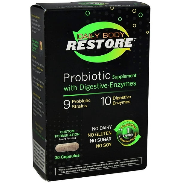 Daily Body Restore Probiotic Supplement Capsules with Digestive Enzymes
