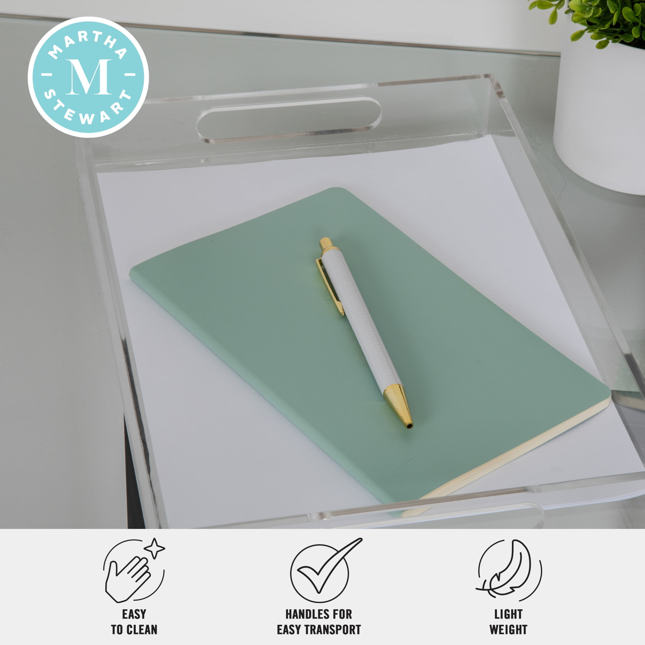 Martha Stewart Brody Acrylic Letter Tray Office Desktop Organizer with Handles, 12.75" x 8.75"