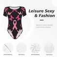 thumbnail image 4 of Saiise Motif Cancer du Sein Combinaison à Manches Courtes pour Femmes Pyjama Col Rond Justaucorps Extensible avec Fermeture à Pression-Petit, 4 of 7
