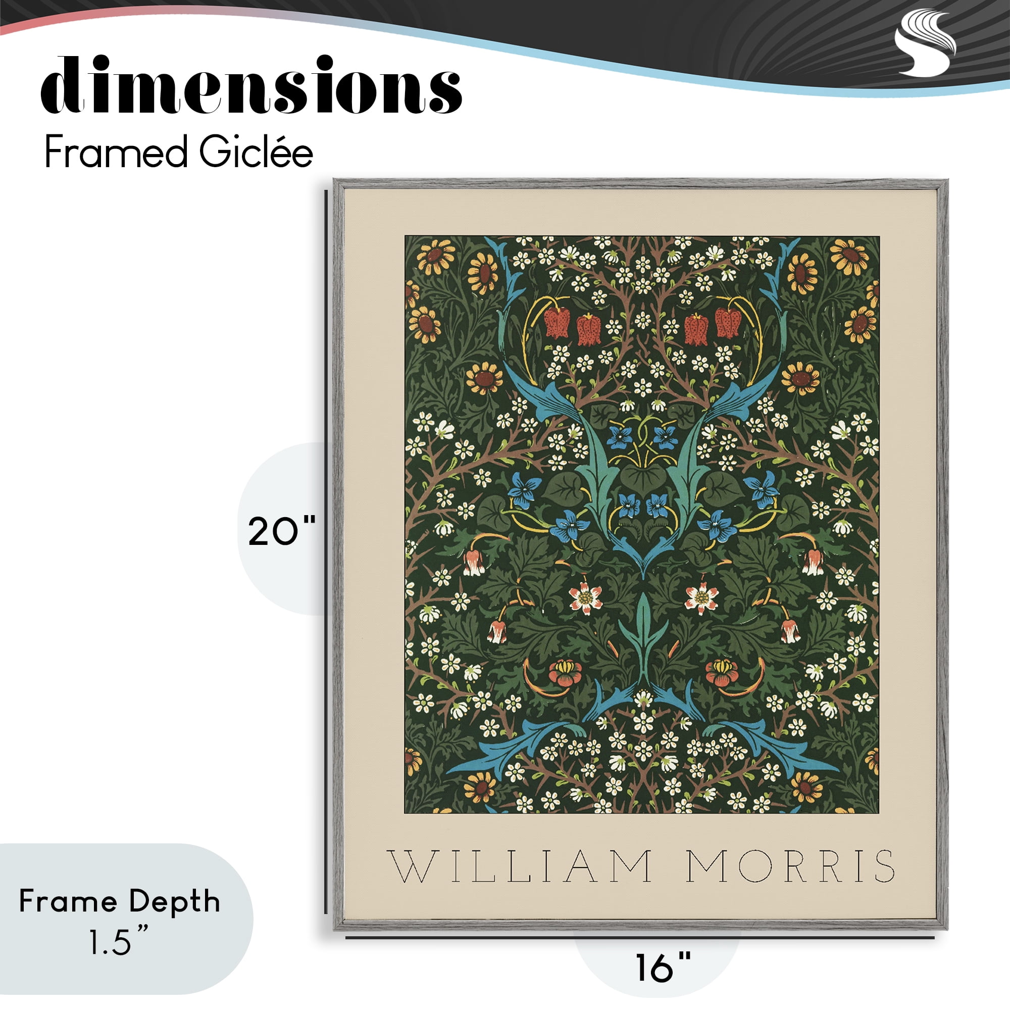 Stupell Industries Ornate Botanicals William Morris Gray Framed Giclee Art, design by Lil' Rue