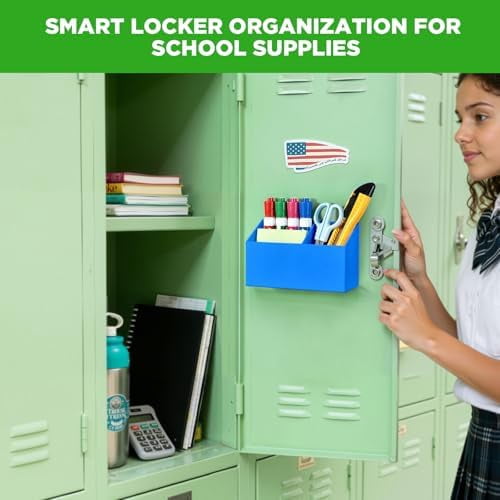 Magnetic Dry Erase Marker Holder for Whiteboard, Acrylic Magnet Pen Holder for Refrigerator Fridge, Marker Holder for Classroom Teacher, Pencil Cup,Office Accessories, Locker Organizer(Blue)