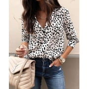 Women's Fashionable Printed Leopard Print Shirt Button Long-Sleeved Tops