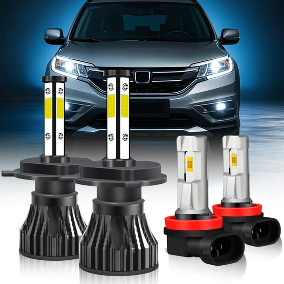 For Honda CR-V 2007-2014 LED Headlight Bulbs 9003/H4 High/Low Beam H11 Fog Light 6000k 400% Brighter than Halogen 4pcs