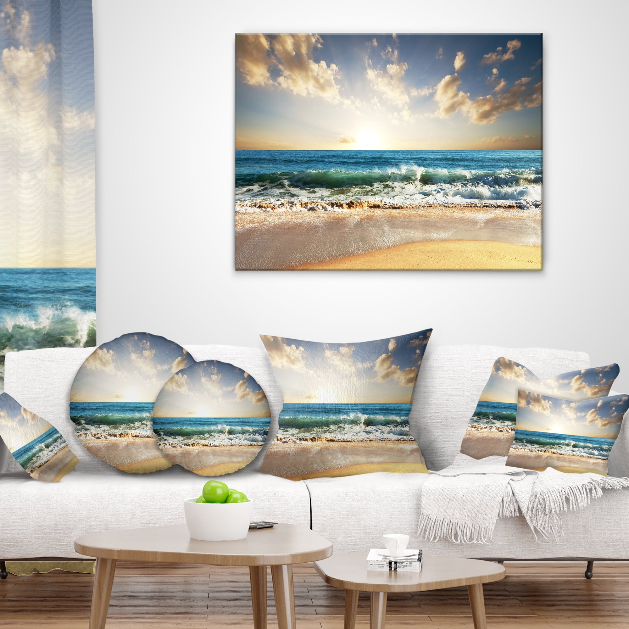 Designart Cloudy Sky and Vibrant Blue Sea - Seascape Throw Pillow - 16x16
