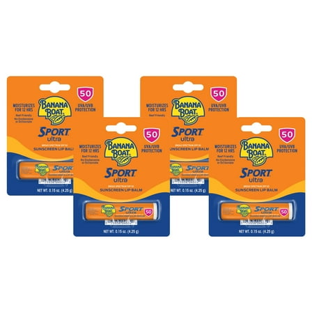 Banana Boat Ultra Sport Performance Sunscreen Lip Balm Broad Spectrum SPF 50 - 0.15 Ounces (Pack of 4)