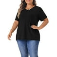 thumbnail image 2 of WellSize Plus Size Blouses for Women Button Tunic Tops V Neck Short Sleeve Summer Shirts, 2 of 8