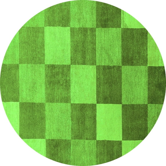 Ahgly Company Indoor Round Checkered Green Modern Area Rugs, 7' Round