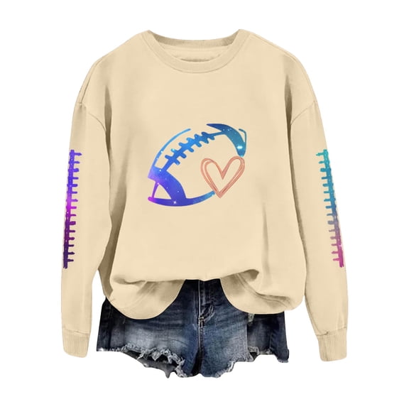 Holzkary Sweatshirts for Women Hoodies Football Funny Sweatshirt for Graphic Print Sunday Long Sleeve Graphic Printed Pullover Top Comfy Fall Winter Outfits Clothes 2025 Fashion Beige L
