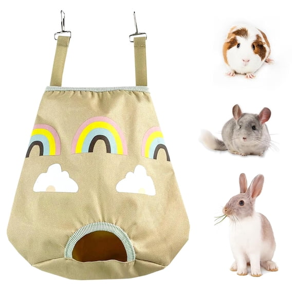 Colenumone Rabbit Hay Feeder Bag for Guinea Pigs and Chinchillas | Cute Rainbow Design, Washable Oxford Cloth, Single Hole Timothy Hay Holder