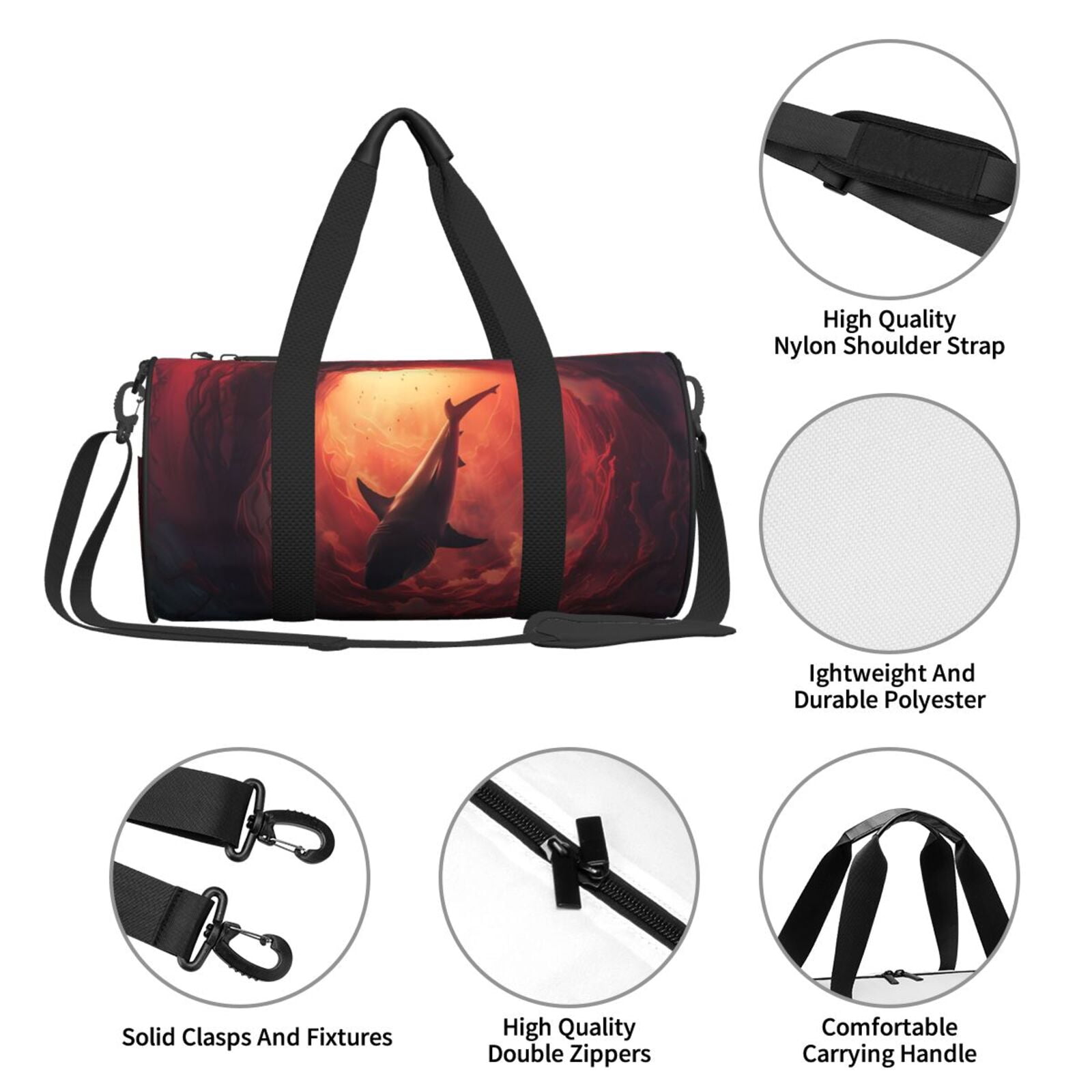 Vsdgher Shark Underwater Vortex 45L Foldable Duffel Bag, Sports Gym Bag,Overnight Bag, Portable Weekender Bag for Airplanes