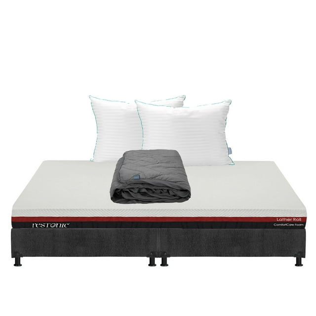 Colchón en Caja King Size Roll Restonic + Box + Almohadas Royal Twin+ Protector Lux