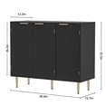 thumbnail image 3 of Fluted Buffet Sideboard with 3 Doors, Modern Accent Cabinet with Adjustable Shelves, Kitchen Storage with Golden Handles, Coffee Bar for Kitchen, Dining Room, Black, 3 of 9