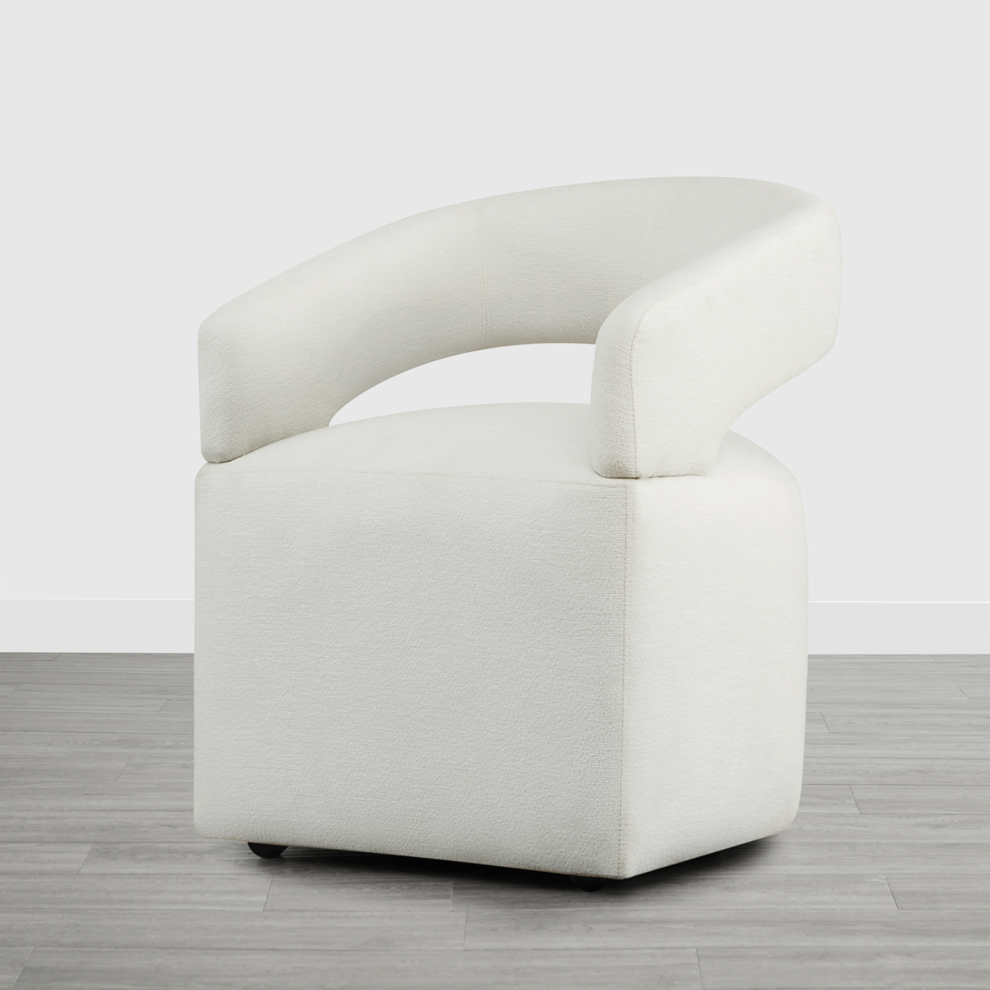 Spruce & Spring Upholstered Dining Chair with Open Back and Hidden Casters, Single, Ivory