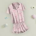 thumbnail image 7 of Abcomgle Girls Summer Pajamas Size 10-12 Bownot Print Girls' Sleepwear Silk Button Down Short Sleeve Tshirt with Ruffle Pajama Shorts Girls Preppy Summer Pajamas for Kids 14-15 Years,Pink, 7 of 7