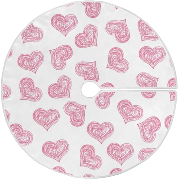 FMSHPON Valentine's Day Romantic Pink Love Heart Xmas Christmas Tree Skirt Stand Mat for Holiday Party Decoration Indoor Outdoor 36 inches