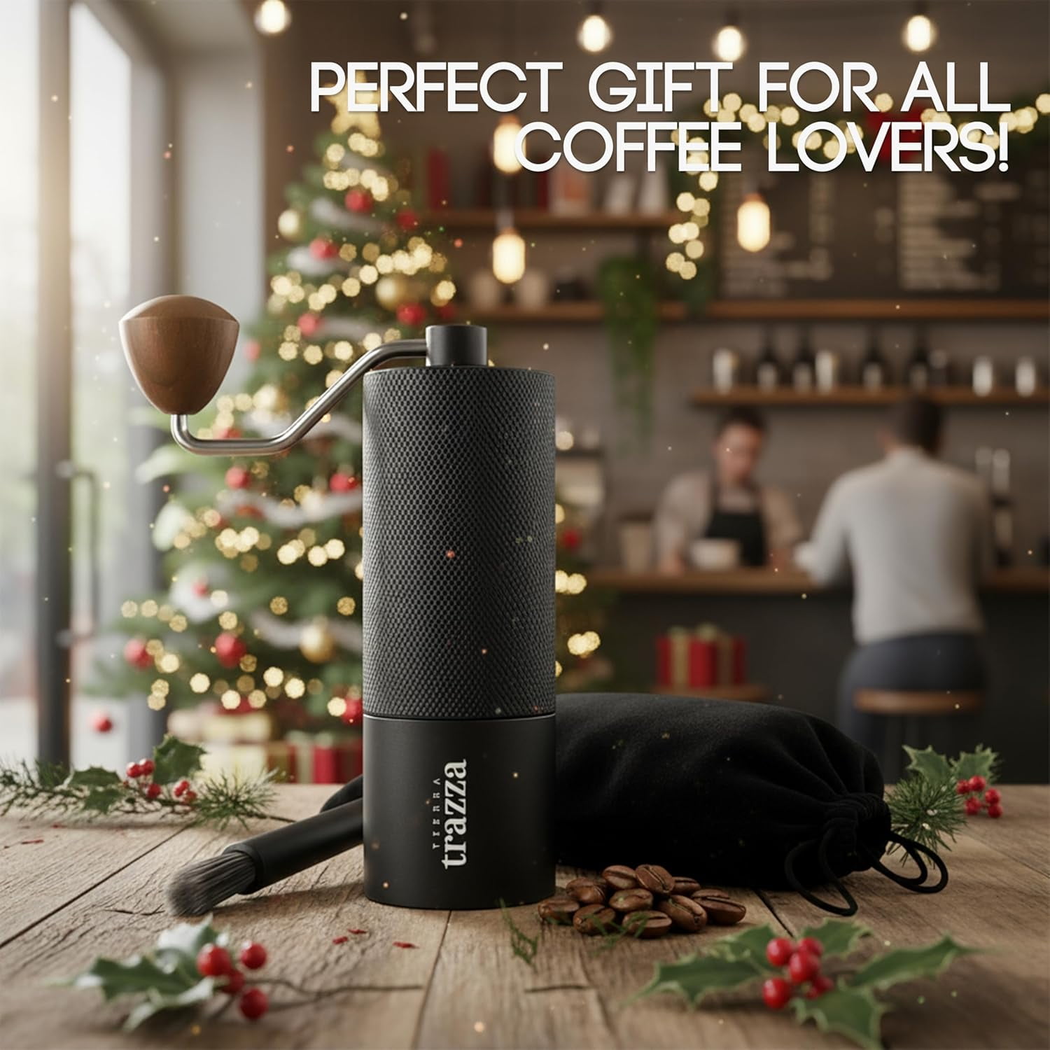 Manual Coffee Grinder with Conical Burr & Walnut Handle for Espresso French Press Travel Camping