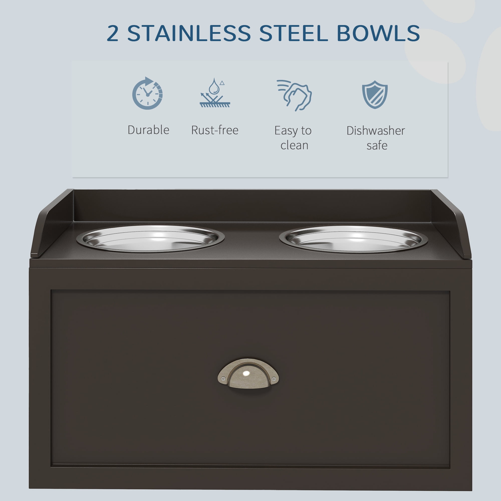 PawHut Dog Feeding Station w/ Storage Drawer, 2 Elevated Dog Bowls, Coffee