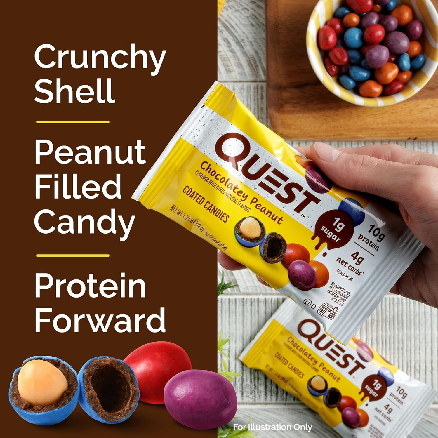 Quest Coated Candies, Chocolatey Peanut, 1g Sugar, Keto Friendly, 12 Count