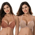 thumbnail image 1 of Curve Muse Womens Push Up Add 1 and a half Cup Underwire Halter Front Close Bras -2PK-Mauve,Rust-38DD, 1 of 7
