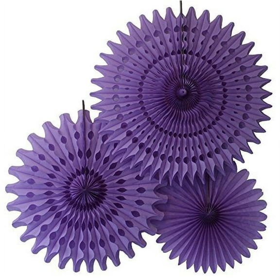 Hanging Lavender Tissue Fan Decorations, Set of 3 (21 inch, 18 inch, 13 inch) by Devra Party