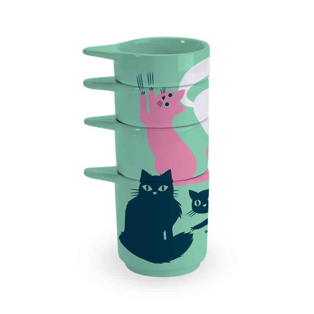 Playful Cats Green 4 Piece Ceramic Stacking Measuring Cups