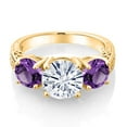 thumbnail image 2 of Gem Stone King 18K Yellow Gold Plated Silver White Moissanite and Purple Amethyst Engagement Ring for Women | 3.90 Cttw | Round 8MM | Gemstone Birthstone | Size 8, 2 of 5