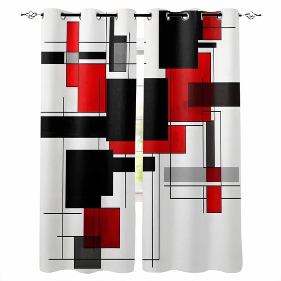Red Grey Black Blackout Curtains 84 Inches Long for Bedroom, Irregular Modern Geometric Abstract Thermal Insulated Room Darkening Black Out Window Curtain Panels Grommet Drapes for Living Room