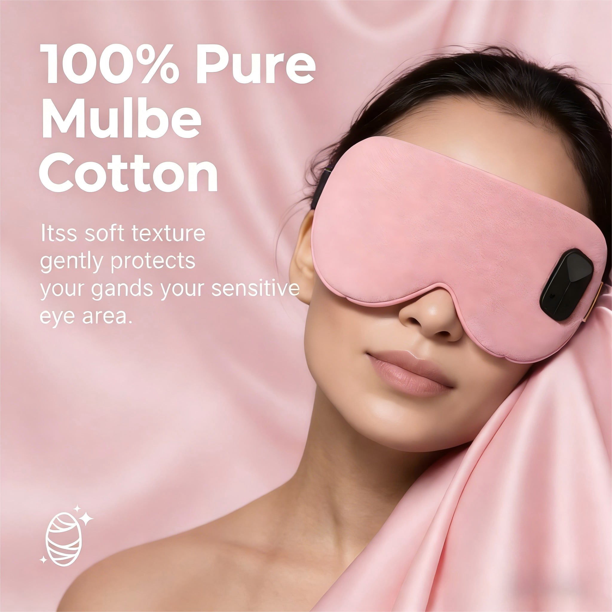 FACEMOON Cotton Linen Cordless Warm, Rechargeable Sleep Eye Mask for Dry Eyes Relief with Storage Pouch, Pink
