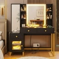 thumbnail image 2 of DJ503219_2 Makeup Mirror Vanity Desk 2 Drawers Shelves Cabinet Lights Black, 2 of 5