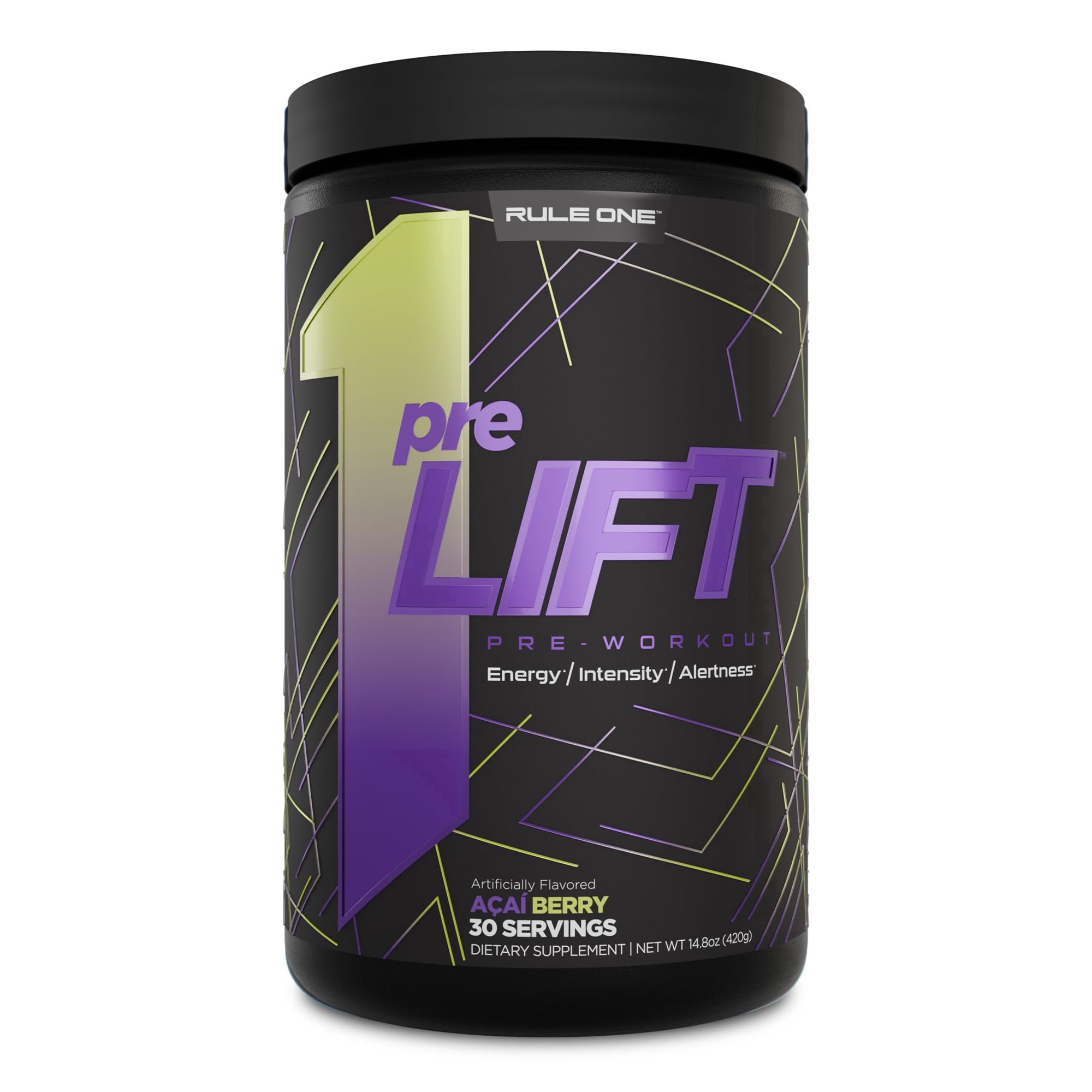 Rule 1 Proteins preLIFT Pre-Workout - 6g Citrulline, 3.2g Beta Alanine, 3 Caffeine Sources + 20 Others for Energy, Alertness, & Endurance (30 Servings, Acai Berry)