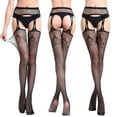 thumbnail image 2 of Jiyugala High Waist Tights Stockings for Women Lingerie Net Lace Top Garter Belt Thigh Pantyhose Warm Pants, 2 of 5