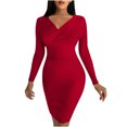 thumbnail image 1 of Vestido sexy de mujer con cuello en V Sólido Draw Back Manga larga Vestido de glúteos Fridja  nbo4104, 1 of 8