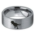 thumbnail image 2 of Tungsten Tyrannosaurus Rex Band Ring 8mm Men Women Comfort Fit Gray Flat Cut Brushed Polished, 2 of 4
