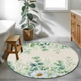 thumbnail image 3 of Round Rugs 4 Ft, Green Eucalyptus Leaves Non Slip Area Rugs for Kitchen Bedroom Entryway, Daisy Summer Botanical Washable Carpet Runner Rug Floor Mats for Bedroom Home Decor Watercolor, 3 of 9