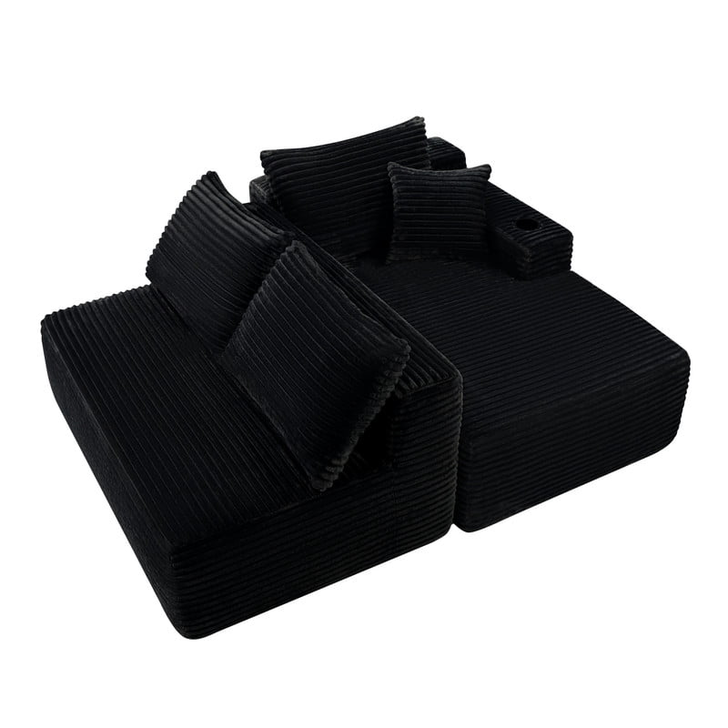 2-Piece No Assembly Need Sectional Sofa Set, Boneless Couch with Chaise Lounge, Modular Upholstered Sofa with Cup Holder
