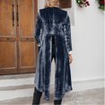 thumbnail image 6 of Velvet Long Open Front Cardigan Coat Elegant Retro High Slit Loose Fit Duster Outerwear With Pockets For Women, 6 of 6