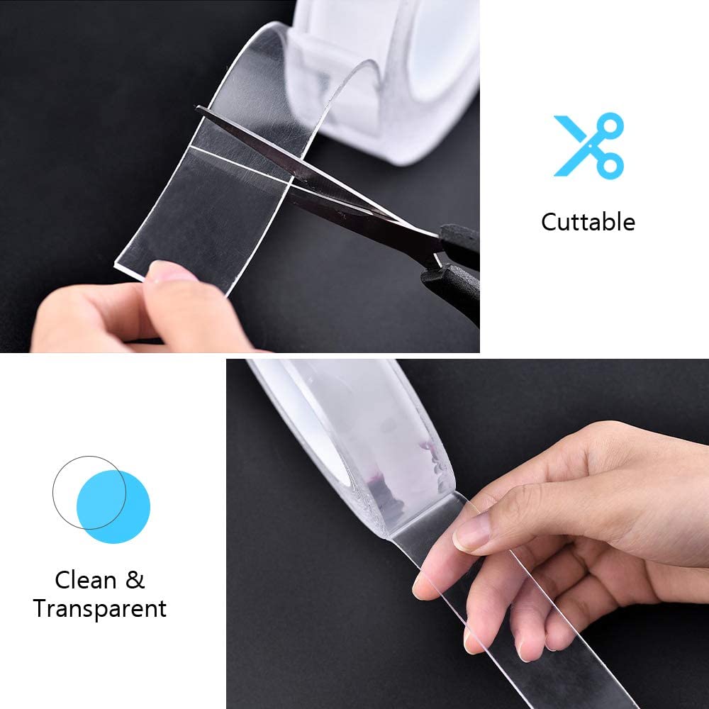 Nano Gel Grip Traceless Washable Tape with Double Side Adhesive, Anti Slip Transparent (9.84 Feet/3M)